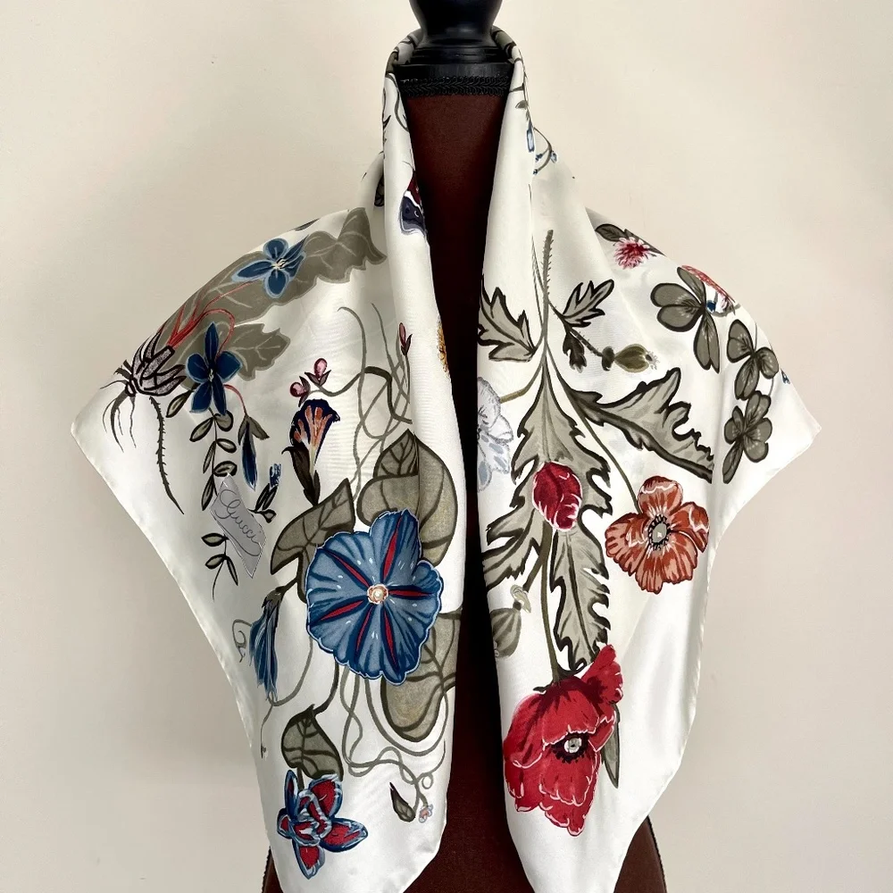 Display #1 Gucci Scarf Flora 3 Print Kris Knight Silk Wrap Scarf NWT